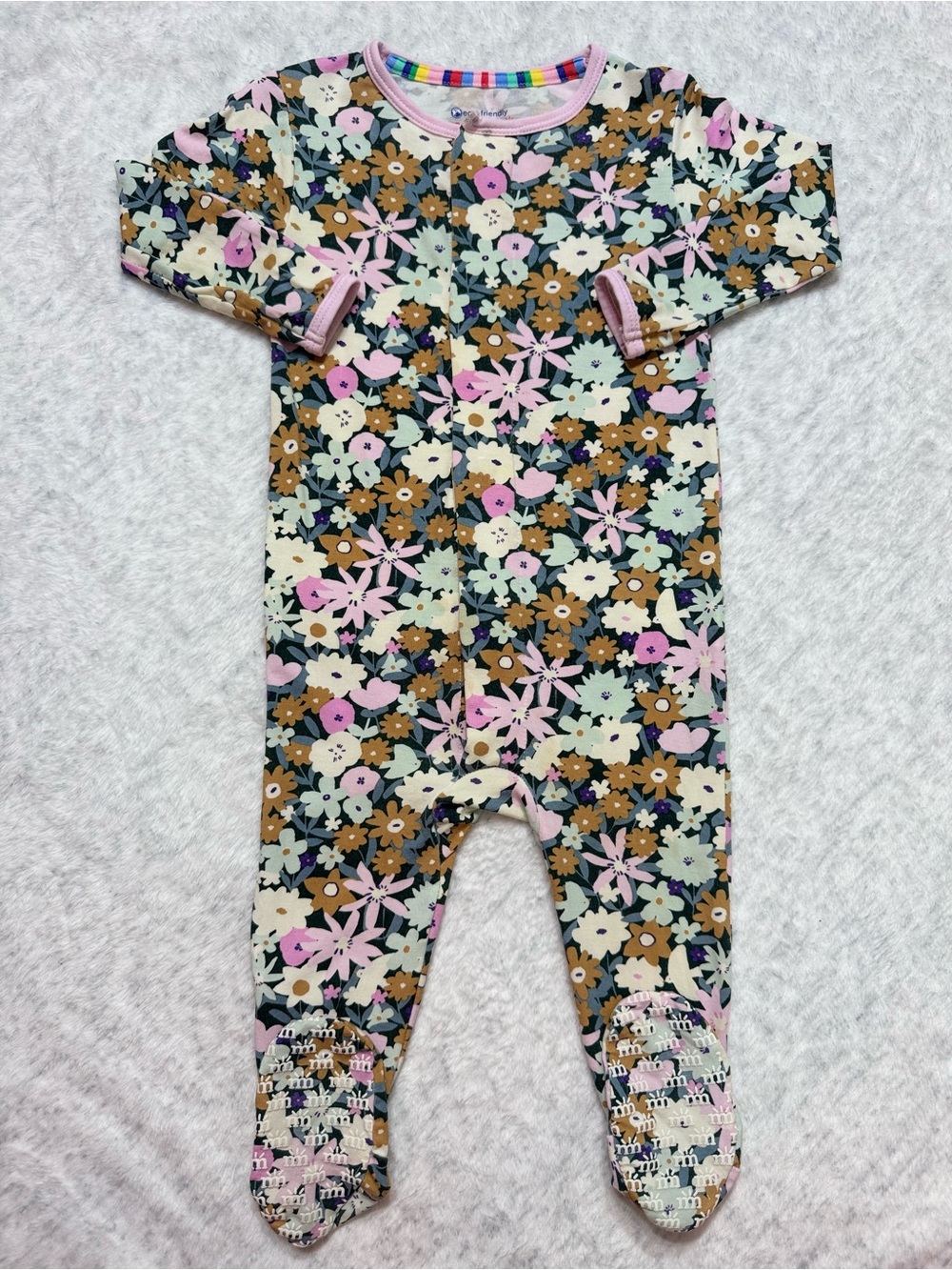 Magnetic Me Dark Floral Ruffle Footie Sleeper 9-12M Baby Girl Modal Green Bloom